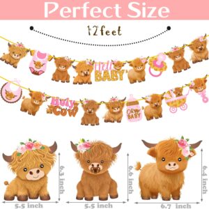 Pink Highland Cow Banners 2Pcs Highland Cow Baby Shower Party Decorations Holy Cow Baby Shower Banner Highland Cattle Cutout Decorations for Girl Oh Baby Cow Birthday Party Supplies