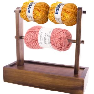 Viredelo Yarn Holder Dispenser for Crocheting,Crochet Yarn Holder with Storage Box,Twizzter Portable Yarn Holder,Yarn Holder for Crocheting,Handmade Wood Yarn Dispenser,Yarn Ball Holder,Walnut