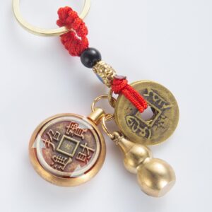 2 in 1 Feng Shui Wu Lou Brass Gourd 12 Zodiac Wood Carved Lucky Key Chain for Chinese Style Gifts(Rabbit)