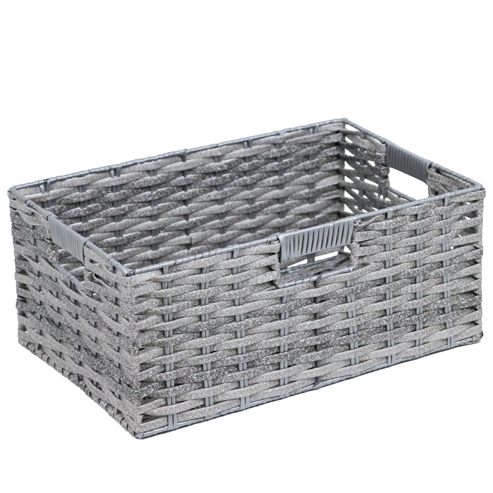 Large Storage Basket, Rectangular Wicker Basket for Organizing, Waterproof Plastic Woven Basket for Storage, Shelf Basket with Built-in Handles, Pantry Baskets-1 Pack