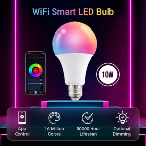 (2 Qty) 10W LED Smart Light Bulb, Alexa Compatible Echo Light Bulb, Tuya Smart Life App, Music Mode, Brightness Adjustment, RGB Color Changing light bulb, Smart Indoor Bulbs That Work with Alexa