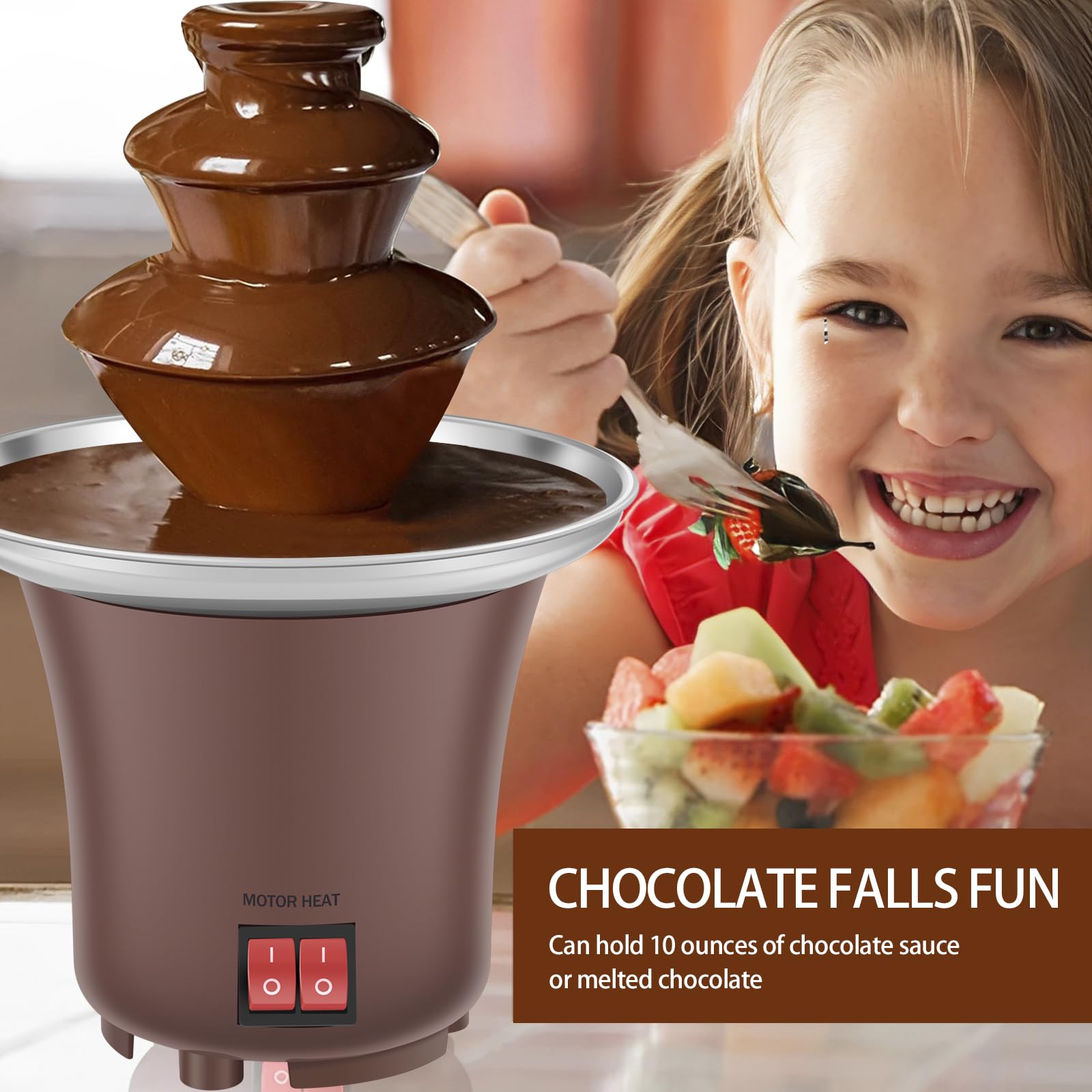 Electric Chocolate Fondue Fountain Machine, 3-Tier Chocolate and Cheese Melting Fountain with 10oz Capacity, Stainless Steel Mini Chocolate Fountain for Parties, Weddings, Birthdays, and Events