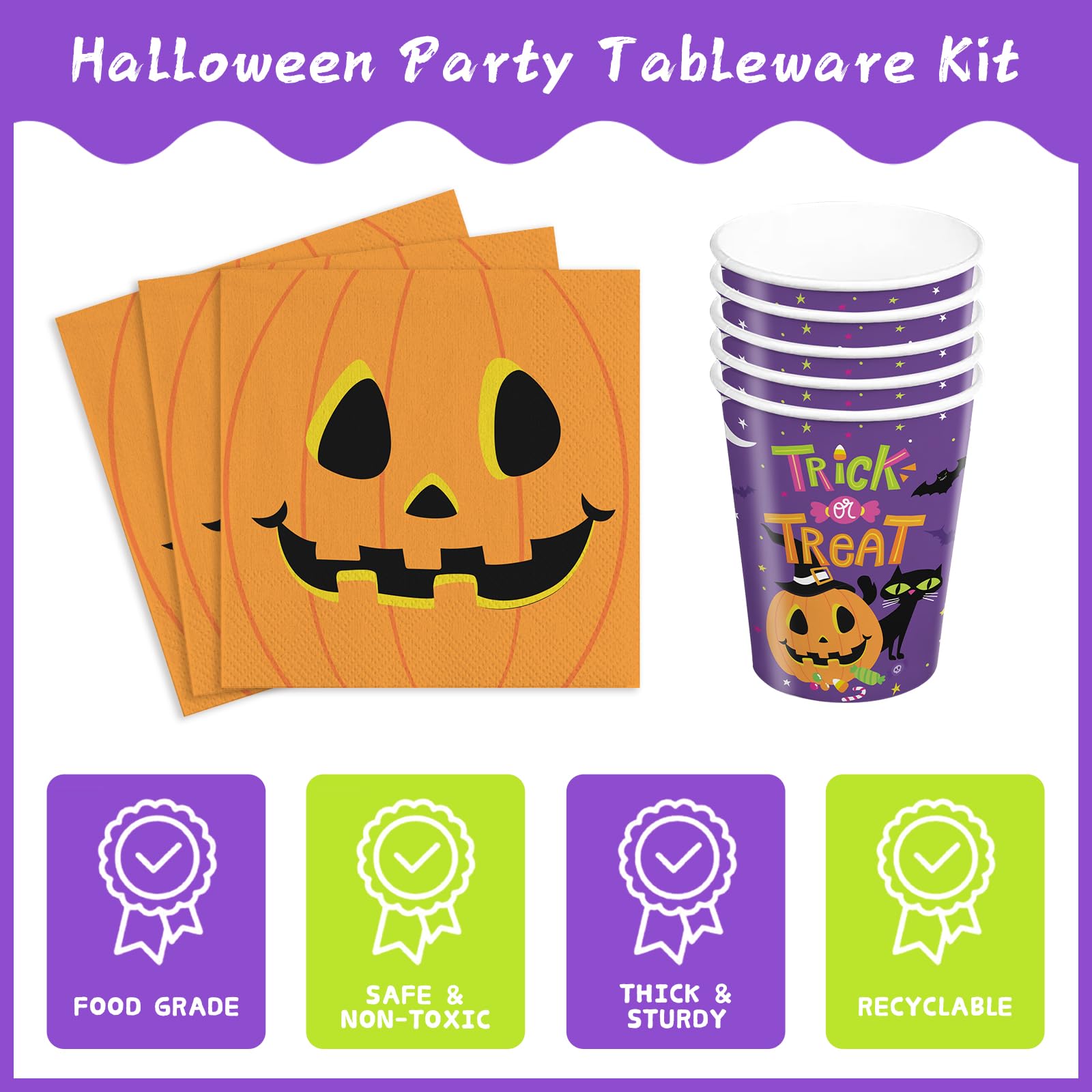 AGoooodySet 120pcs Halloween Party Supplies Trick Or Treat Plates Napkins Paper Cups Green Disposable Forks Tableware Set Halloween Party Supplies Sever 24 Guests