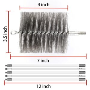 50-inch Long Tent Wood Burning Stove Pipe Cleaning Brush with Stainless Steel Bristles, and Chimney Cleaning Wire Brush with 4 Flexible Rods, 3.5'' Brush Heads