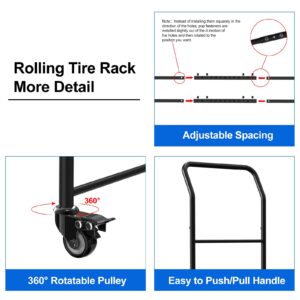 Rolling Tire Rack Adjustable,Metal Tire Storage and Transport Trailer,Heavy Duty Tire Holder,Mobile Tire Storage Shelf Cart with 4 Wheel,Garage/Workshops/Repair Shop Tire Stand Spare Tire Carrier