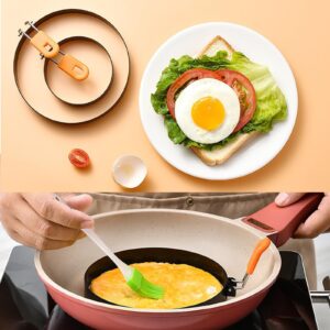 6" Pancake Ring 4" Egg Ring for Griddle,Non-Stick Stainless Steel 6 Inch Pancake 4 Inch Egg Ring for Frying Egg Crumpet Ring Muffin Ring with Silicone Handle（2X 6" Pancake Ring + 2X 4" Egg Ring）