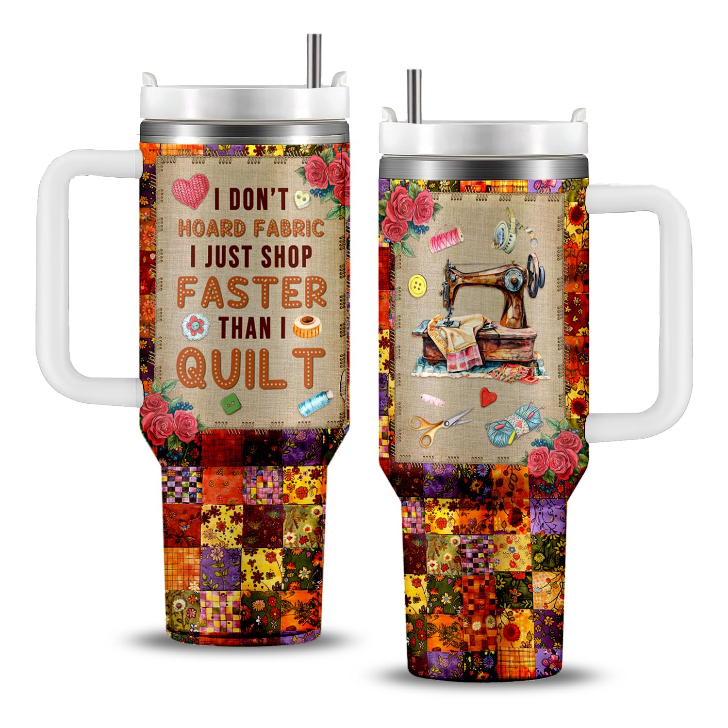 CGMIBAS 40oz Sewing Tumbler with Lid and Straw, Quilting Crochet Lover Gifts for Women Mom Grandma Sewing Cup, Quilting Tumblers for Quilters, Quilting Sewing Coffee Mug, Sewing Lovers Birthday Gifts