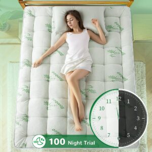 Mattress Topper King Size,1000 GSM Breathable Extra Thick Pillow Top Cooling Bamboo_ Mattress Pad Cover for Back Pain, 4 Anchor Elastic Bands(78"x80")