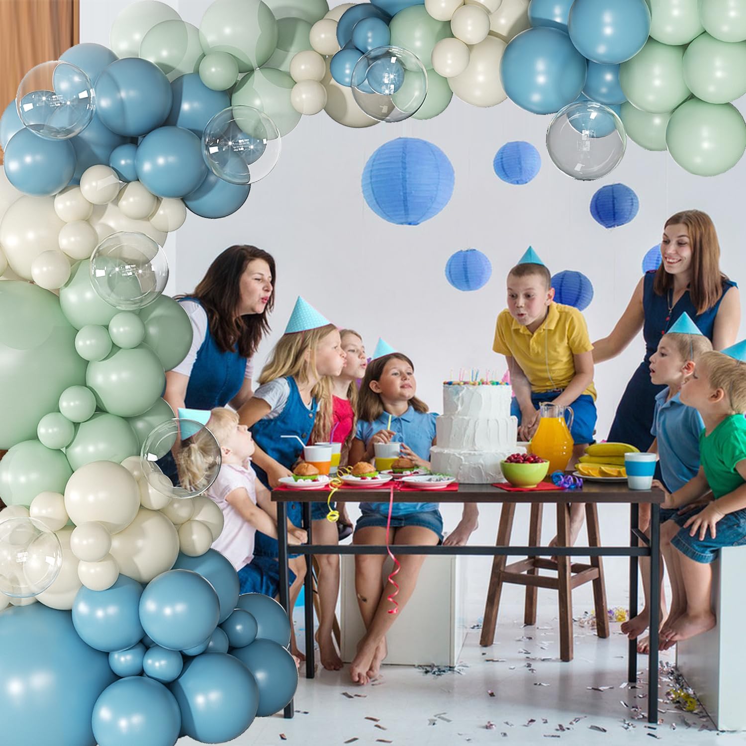 Under the Sea Party Decorations, Dust Green Blue Under the Sea Balloon Garland Arch kit, Ocean Themed Party Decorations Baby Shower Birthday Party Decor(136Pcs)