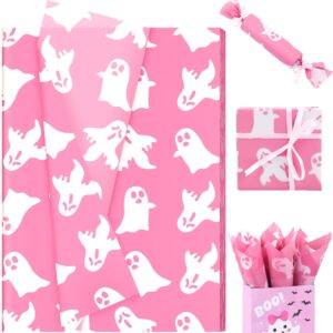 100 sheets halloween pink boo tissue paper, 20 x 14in pink ghost print wrapping tissue cute ghpst art decorative tissue for happy boo day girls baby shower birthday party supplies