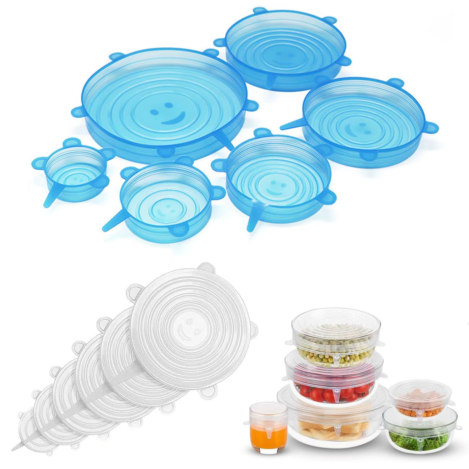 12PCS Silicone Stretch Lids for Food Storage, 6 Specifications of Reusable Silicone Bowl Cover, Suitable for Various Food Containers, High and Low Temperature Scenarios (Microwave Ovens, Freezers)