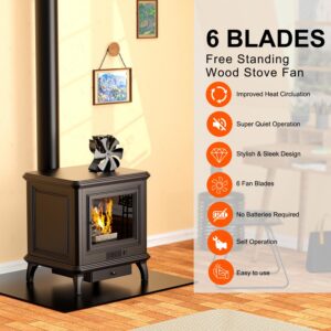 VODA Wood Stove Fan 6 Blades Heat Powered Fans Newly Designed Fireplace Fans for Wood Burning Stoves Eco Fans for Log Burner Fireplaces