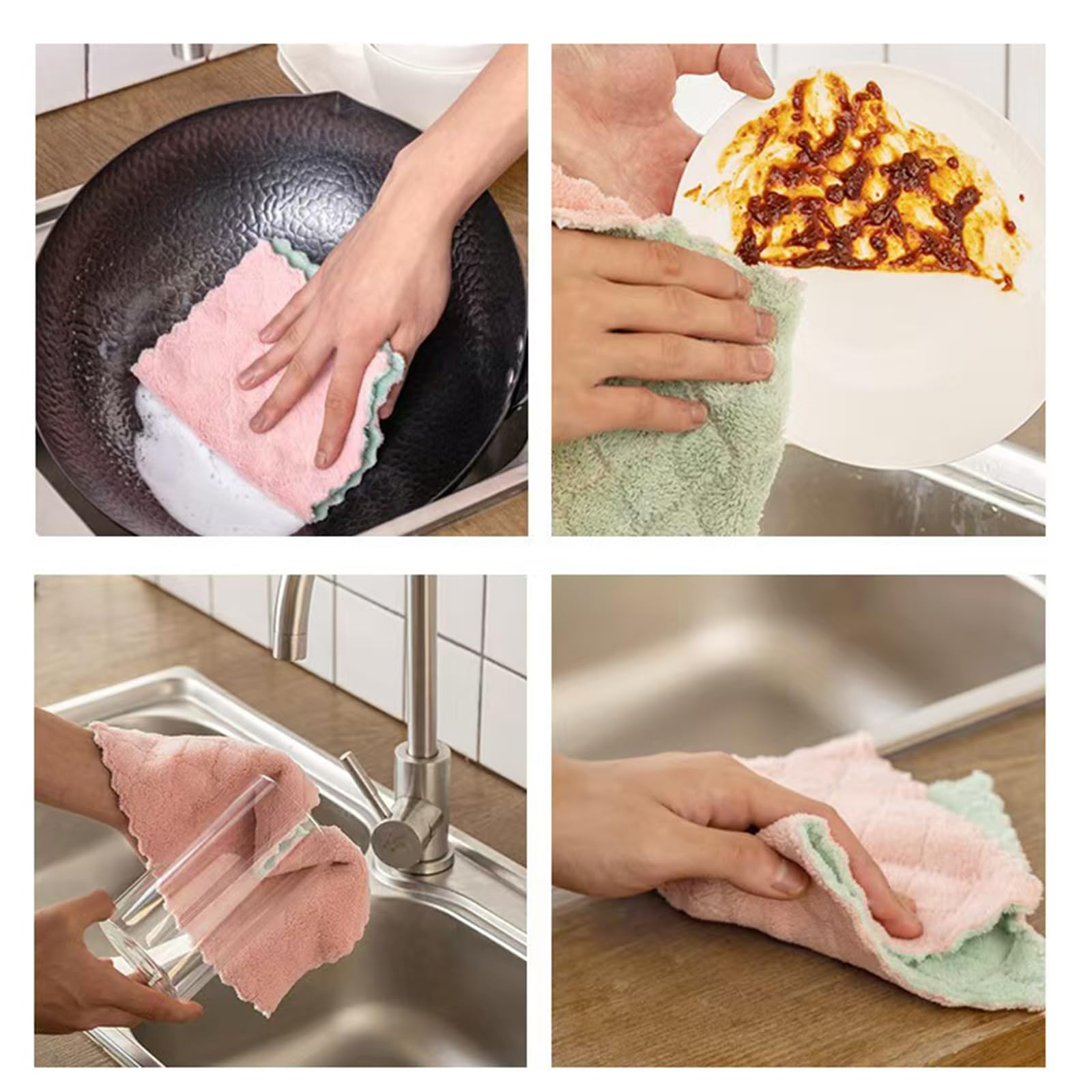 24 Pack Kitchen Dish Cloths Dish Towels, Super Soft and Absorbent Coral Fleece Cloth, Coral Velvet Microfiber Cleaning Cloth, Nonstick Oil Washable Fast Drying Dish Rags for Clean Table, Dish, Glass.