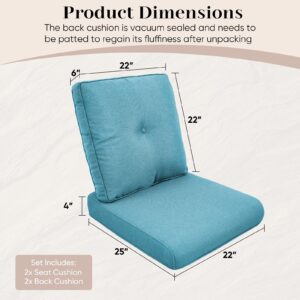 Outdoor Chair Cushions-Patio Chair Cushions Set of 2 with Removable Cover 22 X 25 Inch Outdoor Cushions for Patio Furniture Chair Sofa Couch-Lake Blue