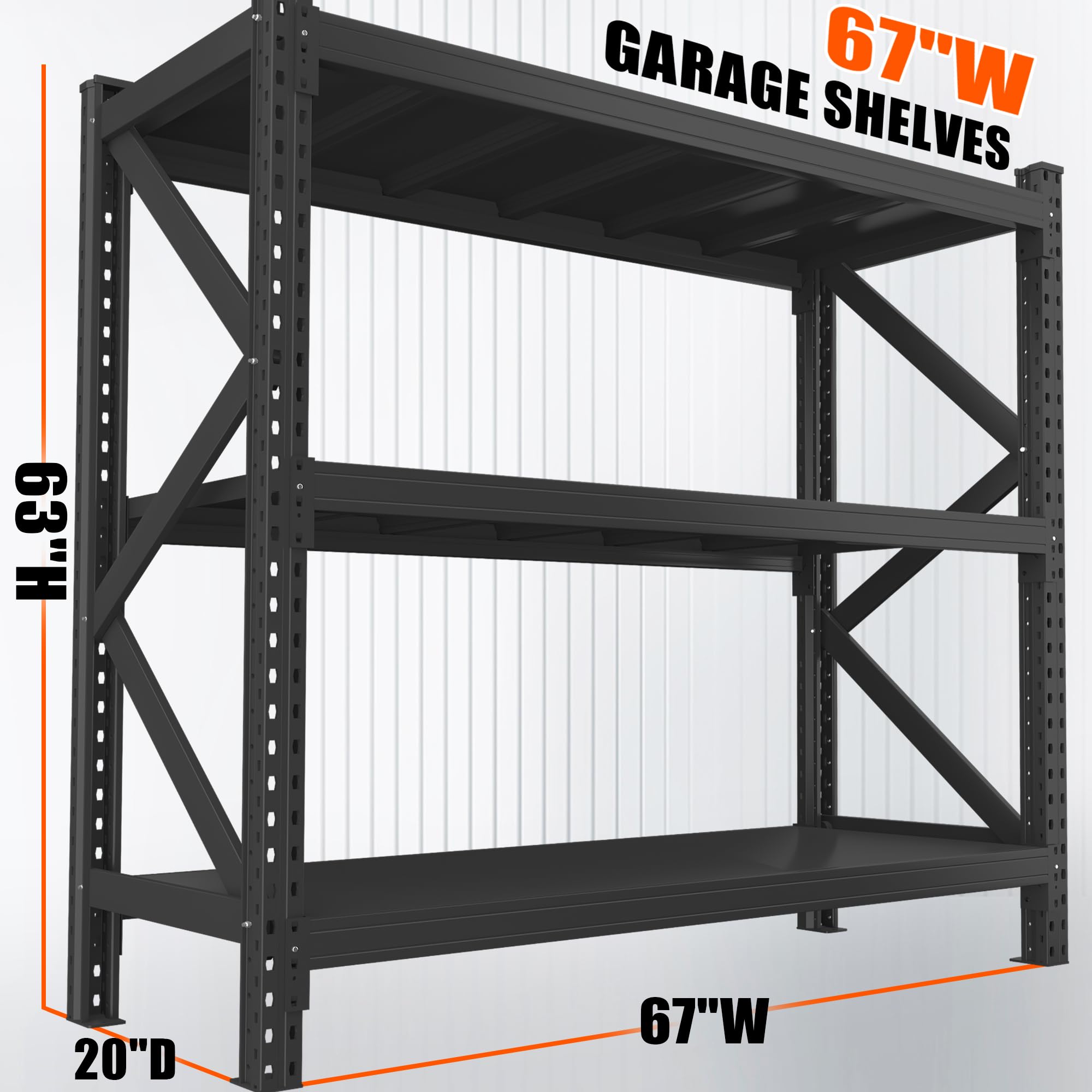 66"W 8500LBS Heavy Duty Storage Shelves,Metal Garage Shelving Units,Durable Adjustable Steel Utility Shelving Units for Home Commercial Industrial Warehouse Storage Organization Utility Racks