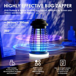 Cordless Bug Zapper Outdoor & with LED IP67 Waterproof Mosquito Zapper Indoor & Camping 4800mAh Electric Wireless Fly Zapper Portable Fly Trap (Black)