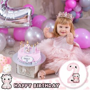 MTLEE Number 2 Pink Cow Glitter Birthday Candles Sparklers Pink Glitter Happy Birthday Number Candles Number Birthday Cake Topper with 10 Long Thin Cupcake Candle for Party Farm Birthday Decorations