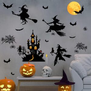 Halloween Decorations Decals Witches Wall Decor Black Bats Castle Stickers Halloween Wall Decal Peel and Stick Halloween Party Supplies Scary Spider Vinyl Sticker Art Murals for Home Window Door Decor