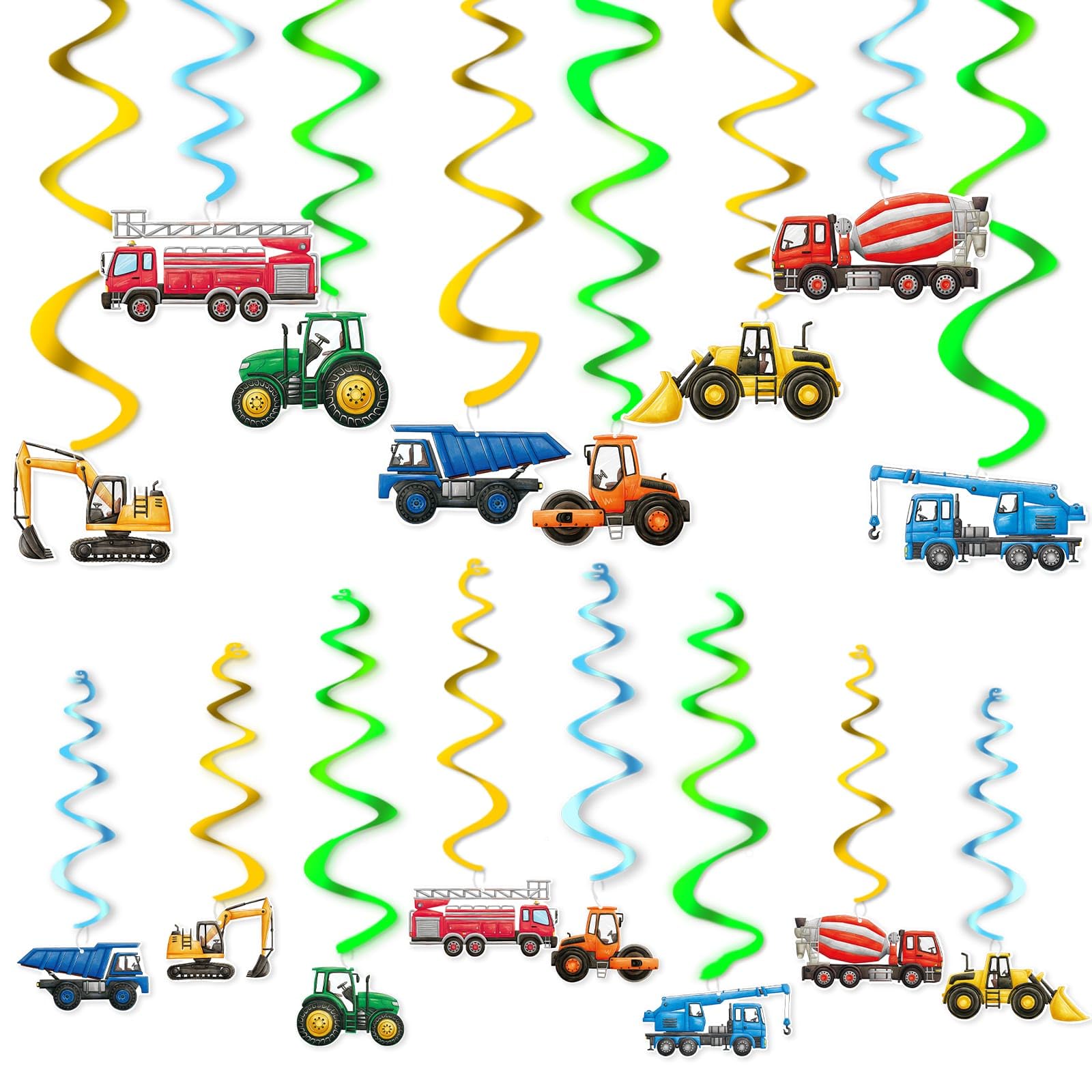 WERNNSAI Construction Hanging Swirls -24 PCS Construction Party Decorations Construction Zone Party Ceiling Swirls Dump Truck Foil Wall Ceiling Streamers for Boys Baby Shower Birthday Party Supplies