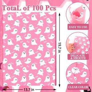 100 Sheets Pink Ghost and Boo Tissue Paper, 20 x 14in Halloween Pink Ghost Print Wrapping Tissue Cute Ghost Art Decorative Tissue for Happy Boo Day Girls Baby Shower Birthday Party Supplies