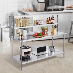 VEVOR Double Overshelf, Double Tier Stainless Steel Overshelf, 12 x 72 Inch Double Deck Overshelf, Height Adjustable Overshelf Prep Work Table for Kitchen, Restaurant and Workshop