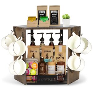 ouvibor 2 tier coffee bar organizer for home office, multi-functional countertop mug holder stand rack coffee bar storage accessory with 12 hooks for coffee bar kitchen