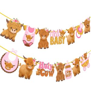 pink highland cow banners 2pcs highland cow baby shower party decorations holy cow baby shower banner highland cattle cutout decorations for girl oh baby cow birthday party supplies