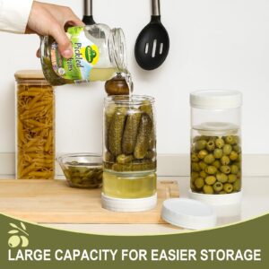 LANDNEOO 1 Pack 36oz Glass Pickle Jar with Strainer Flip, Airtight Olive or Kimchi Hourglass Container, Pickle Flip Holder Separate Food from Pickle Juice，White