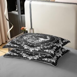 Feelyou Boho Exotic Wolf Bedding Set for Boys Kids King Sun Moon Comforter Cover Set Room Decorative Bohemian Wild Animals Theme 100% Cotton Duvet Cover Galaxy Floral Bedspread Cover 3Pcs Bedclothes