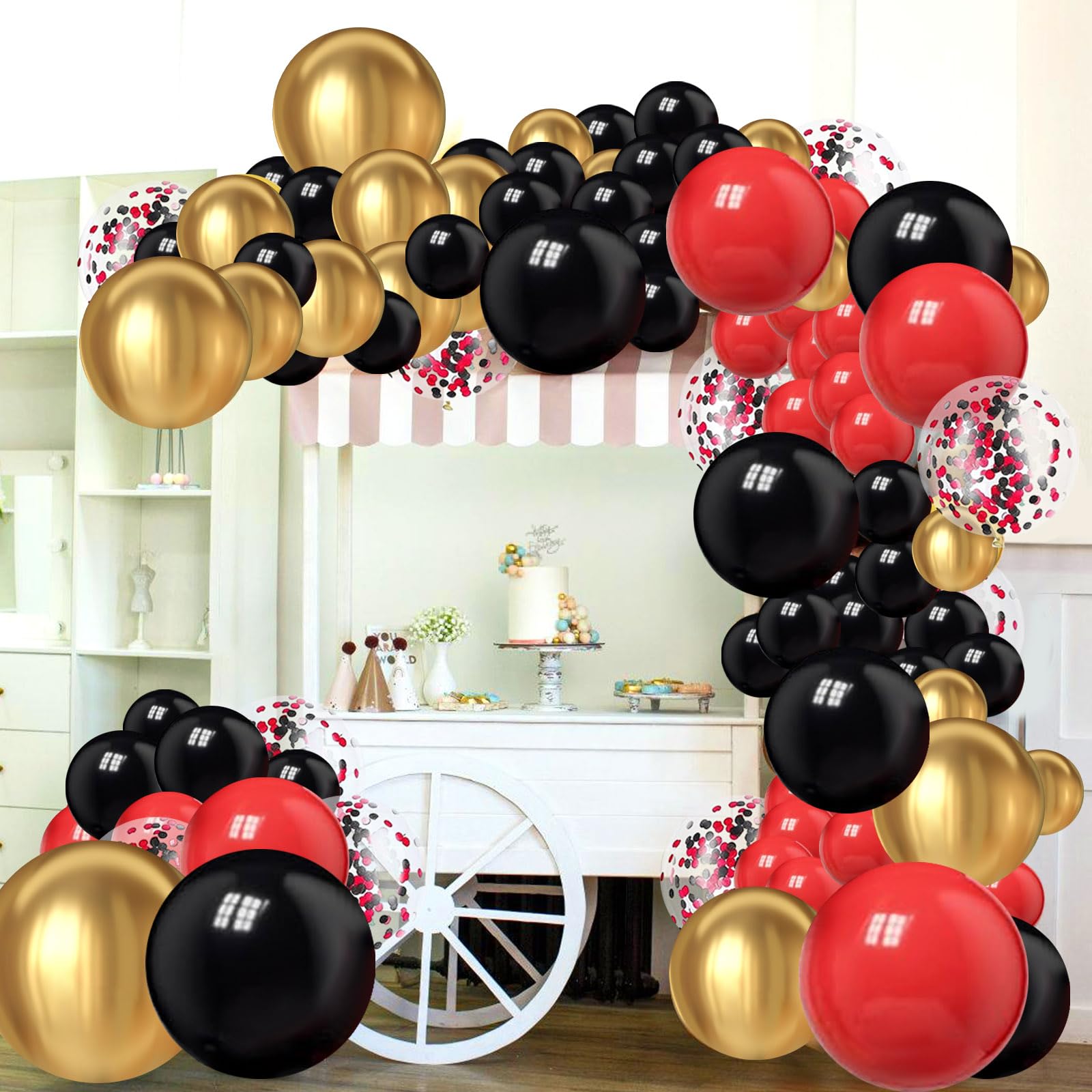 Red Black Gold Balloon Garland Arch Kit,128pcs Red Black Gold Confetti Balloon Arch Kit for Birthday Graduation New Year Wedding Anniversary Baby Shower Casino Theme Christmas Party Decorations