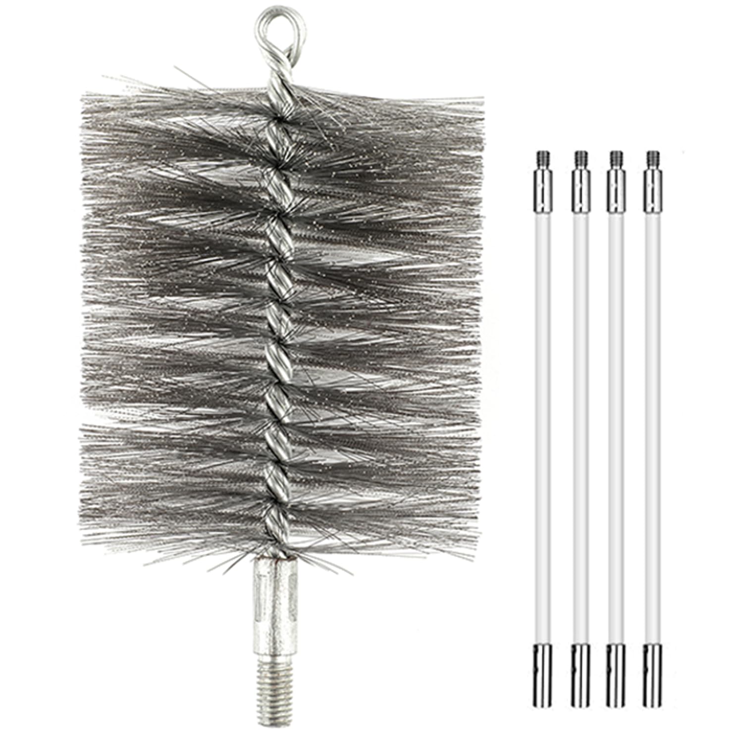 50-inch Long Tent Wood Burning Stove Pipe Cleaning Brush with Stainless Steel Bristles, and Chimney Cleaning Wire Brush with 4 Flexible Rods, 3.5'' Brush Heads