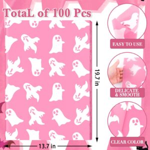 100 Sheets Halloween Pink Boo Tissue Paper, 20 x 14in Pink Ghost Print Wrapping Tissue Cute Ghpst Art Decorative Tissue for Happy Boo Day Girls Baby Shower Birthday Party Supplies