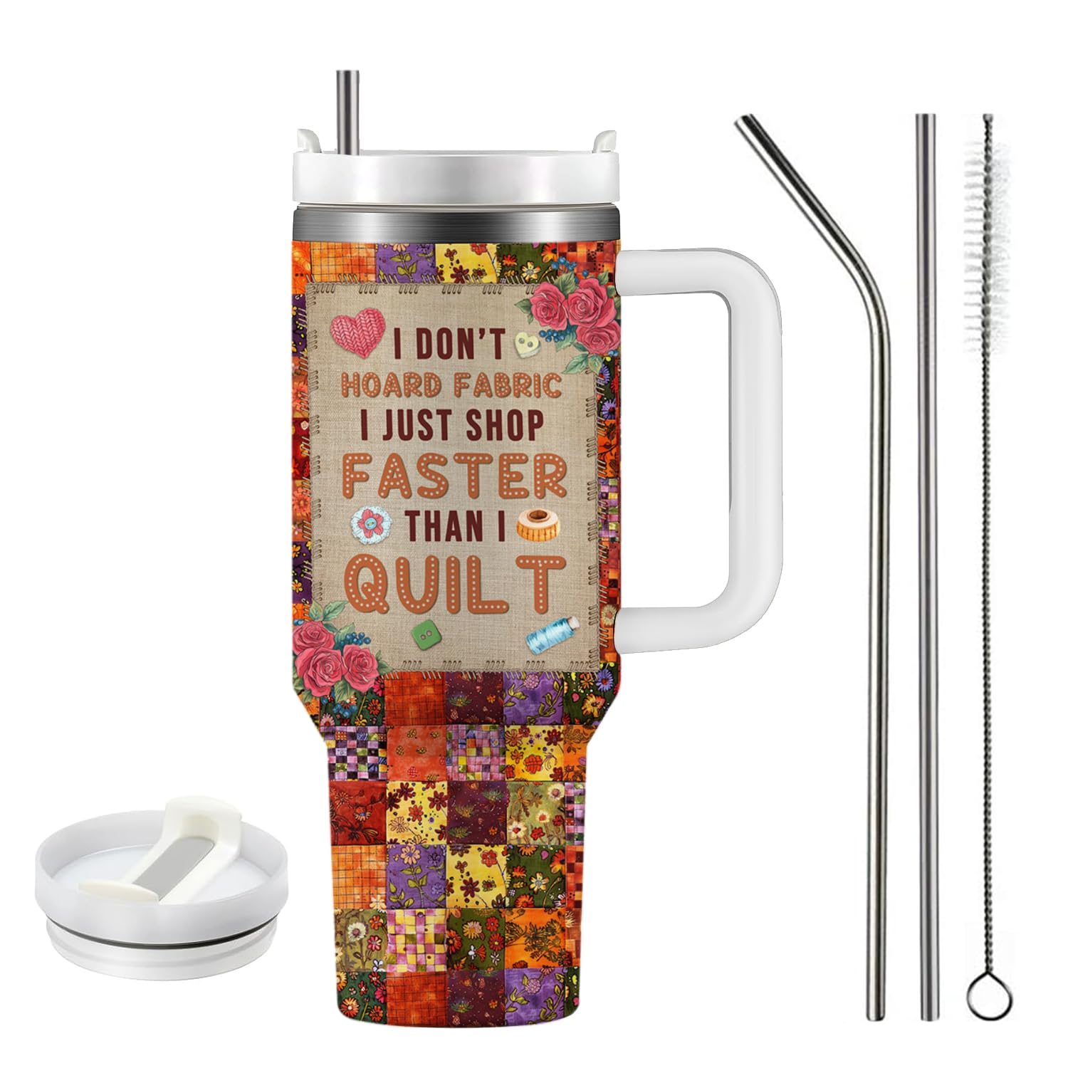 CGMIBAS 40oz Sewing Tumbler with Lid and Straw, Quilting Crochet Lover Gifts for Women Mom Grandma Sewing Cup, Quilting Tumblers for Quilters, Quilting Sewing Coffee Mug, Sewing Lovers Birthday Gifts