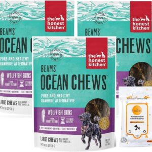 Aurora Pet Bundle (3) Ocean Chews Wolfish Skins Dehydrated Dog Treats (6-oz Each) with AuroraPet Wipes