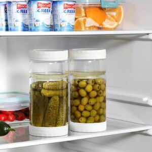 LANDNEOO 1 Pack 36oz Glass Pickle Jar with Strainer Flip, Airtight Olive or Kimchi Hourglass Container, Pickle Flip Holder Separate Food from Pickle Juice，White