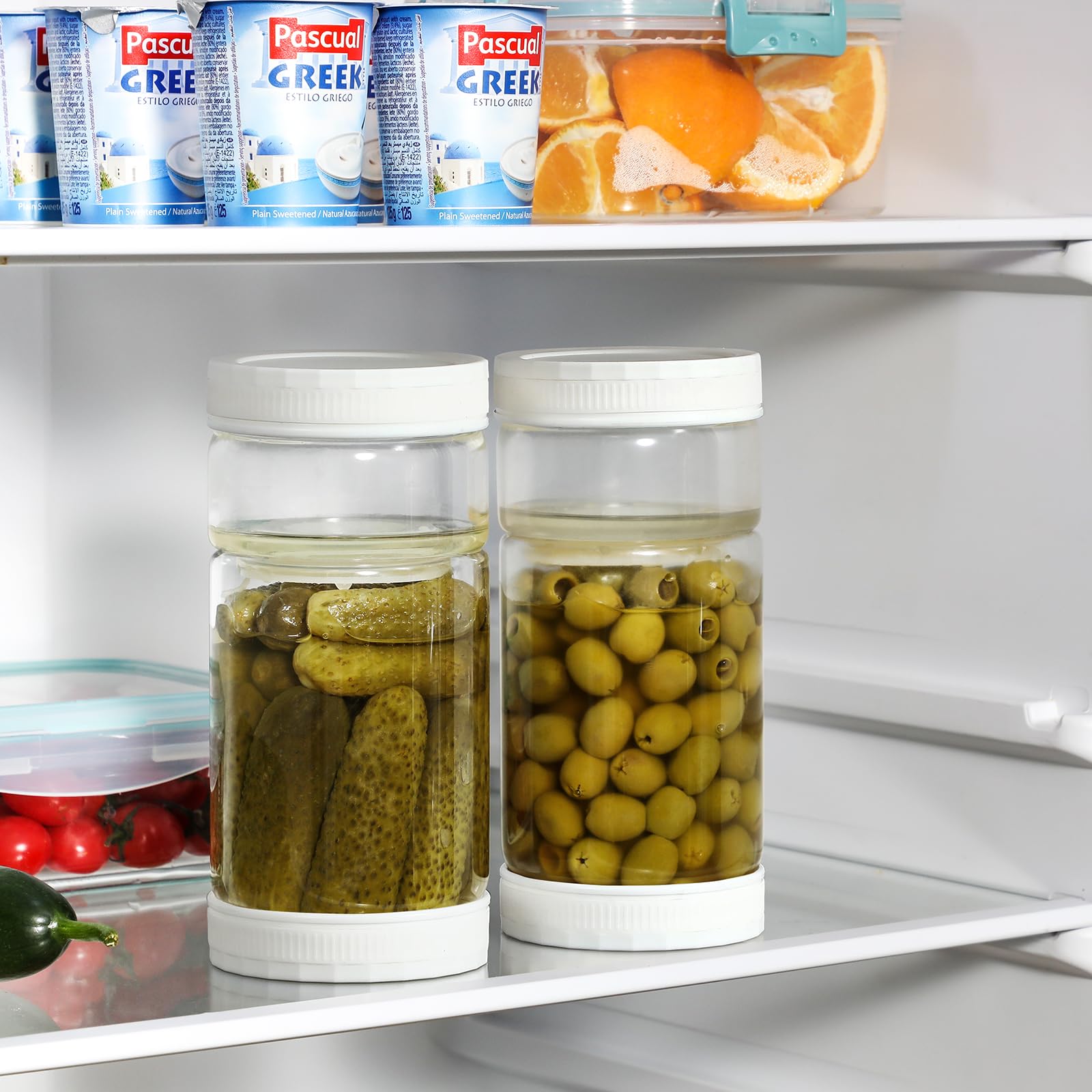 LANDNEOO 1 Pack 36oz Glass Pickle Jar with Strainer Flip, Airtight Olive or Kimchi Hourglass Container, Pickle Flip Holder Separate Food from Pickle Juice，White