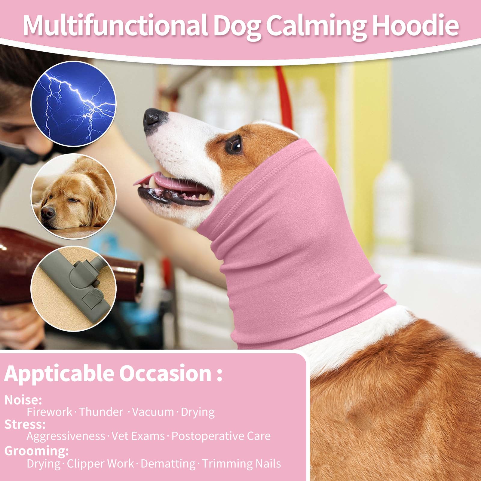 Nanaki Dog Calming Hoodie Ear Wraps for Dogs, Ear Protection Dog Fireworks Ear Head Muffs Dog Warp Anxiety Relief, Dog Hematoma Ear Wrap, Dog Head Cover The Grooming and Force Drying Dog Ear Protector