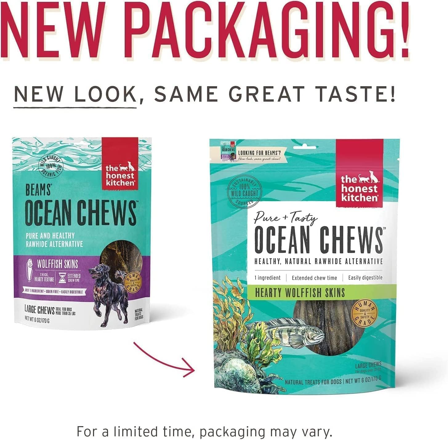 Aurora Pet Bundle (3) Ocean Chews Wolfish Skins Dehydrated Dog Treats (6-oz Each) with AuroraPet Wipes