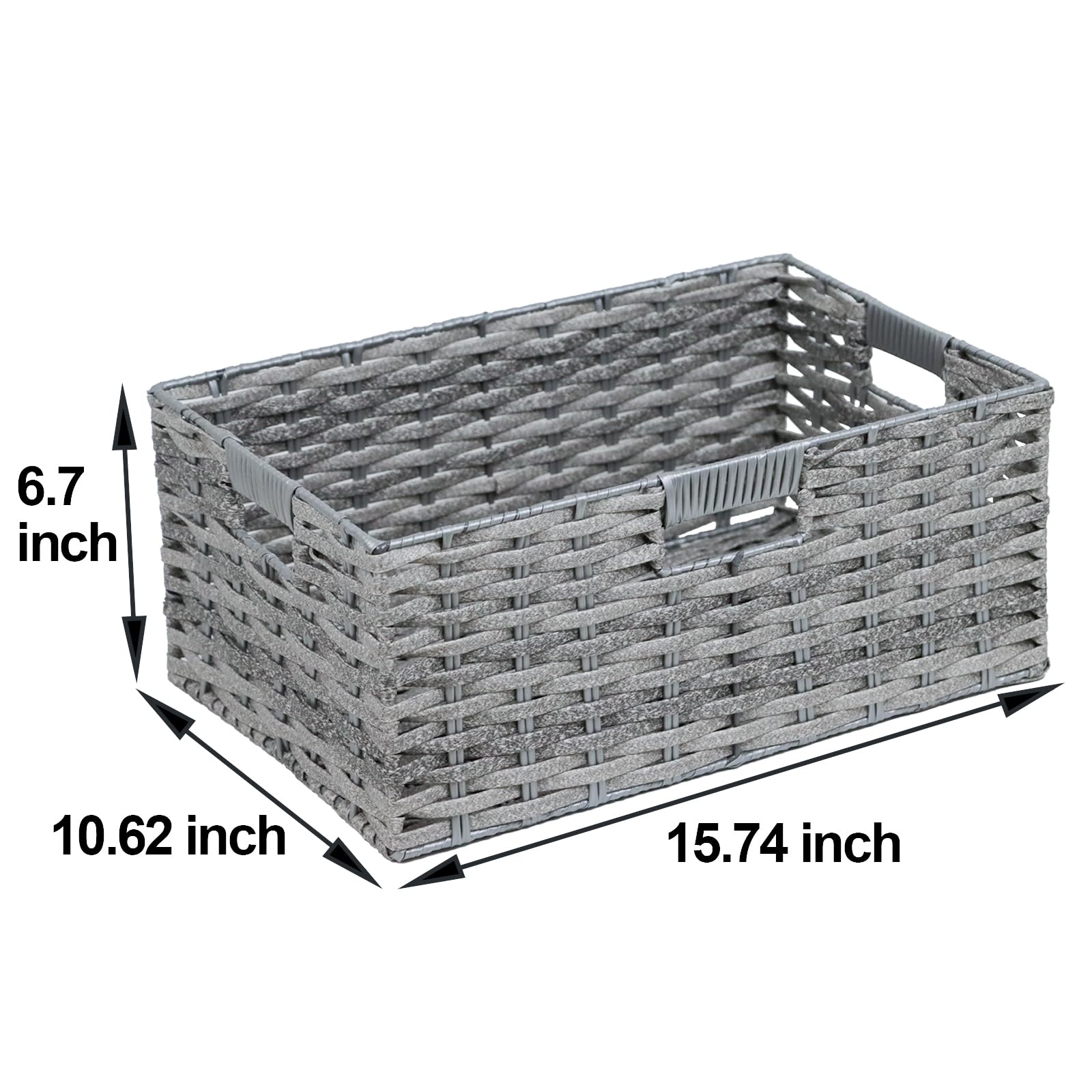 Large Storage Basket, Rectangular Wicker Basket for Organizing, Waterproof Plastic Woven Basket for Storage, Shelf Basket with Built-in Handles, Pantry Baskets-1 Pack