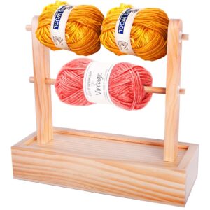 Viredelo Yarn Holder Dispenser for Crocheting,Crochet Yarn Holder with Storage Box,Twizzter Portable Yarn Holder,Yarn Holder for Crocheting,Handmade Wood Yarn Dispenser,Yarn Ball Holder,Burlywood