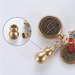 2 in 1 Feng Shui Wu Lou Brass Gourd 12 Zodiac Wood Carved Lucky Key Chain for Chinese Style Gifts(Rabbit)