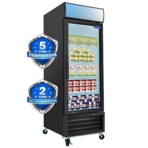 27" W Commercial Glass Door Merchandiser Freezers, Lockable Wheels, 19.3 Cu.ft Restaurant Freezers ETL Commercial Freezers with LED Top Panel Upright Freeze Storage