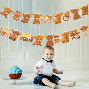 Highland Cow Baby Shower Banners 2Pcs Holy Cow Baby Shower Decorations Highland Cow Party Cutout Banners Oh Baby Party Decorations for Cow Cattle Baby Shower Birthday Party Supplies