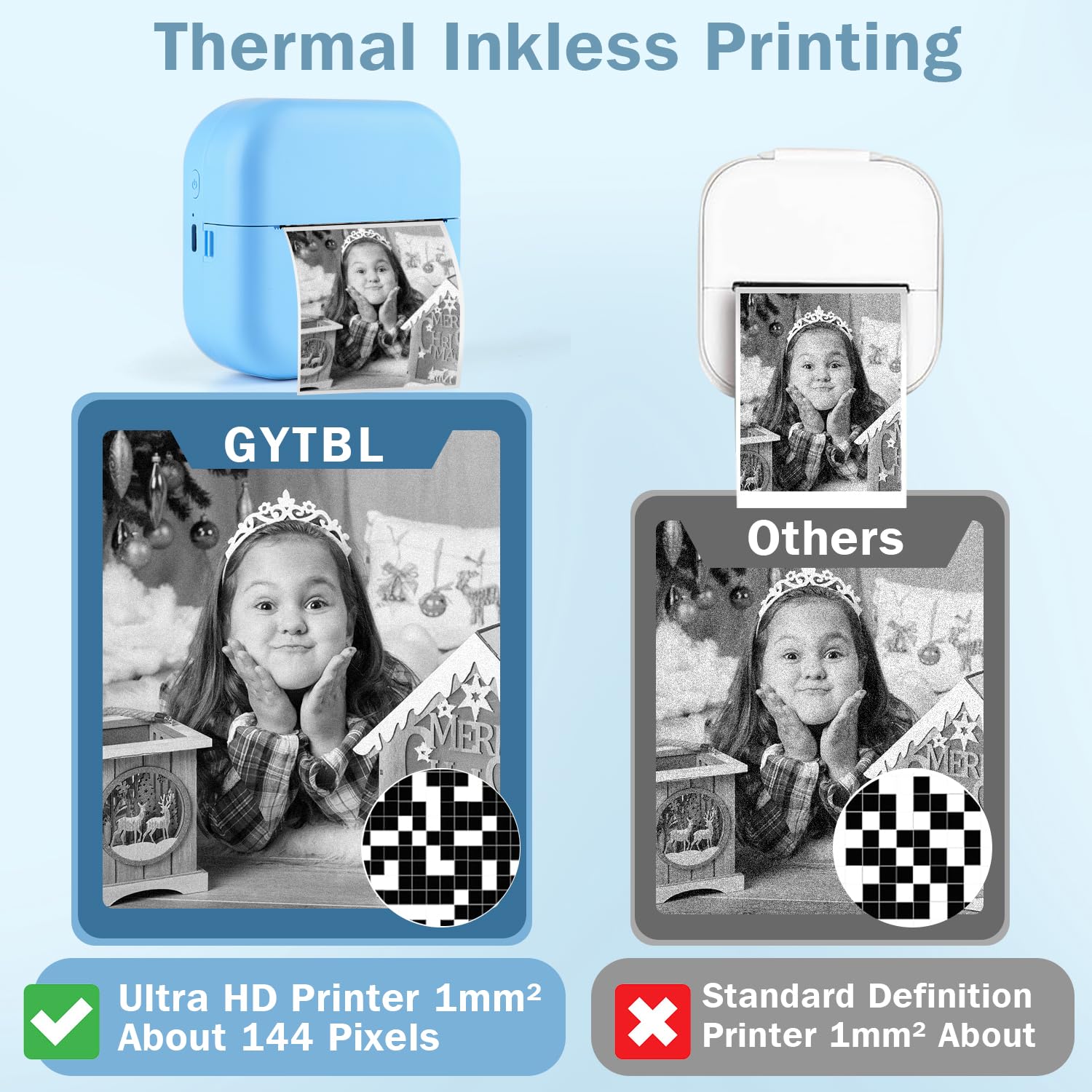 GYTBL Mini Printer with 13 Roll Sticker Paper, Portable Sticker Printer Efficiently and Quickly, Thermal Printer for Study Notes, Pictures, DIY, Label, Free App with Multiple Templates Printer