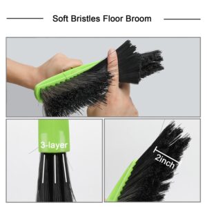 Soft Bristles Green Angle Broom Long Handle Indoor Broom for Hardwood Floor Sweeping Floor Cleaning Broom