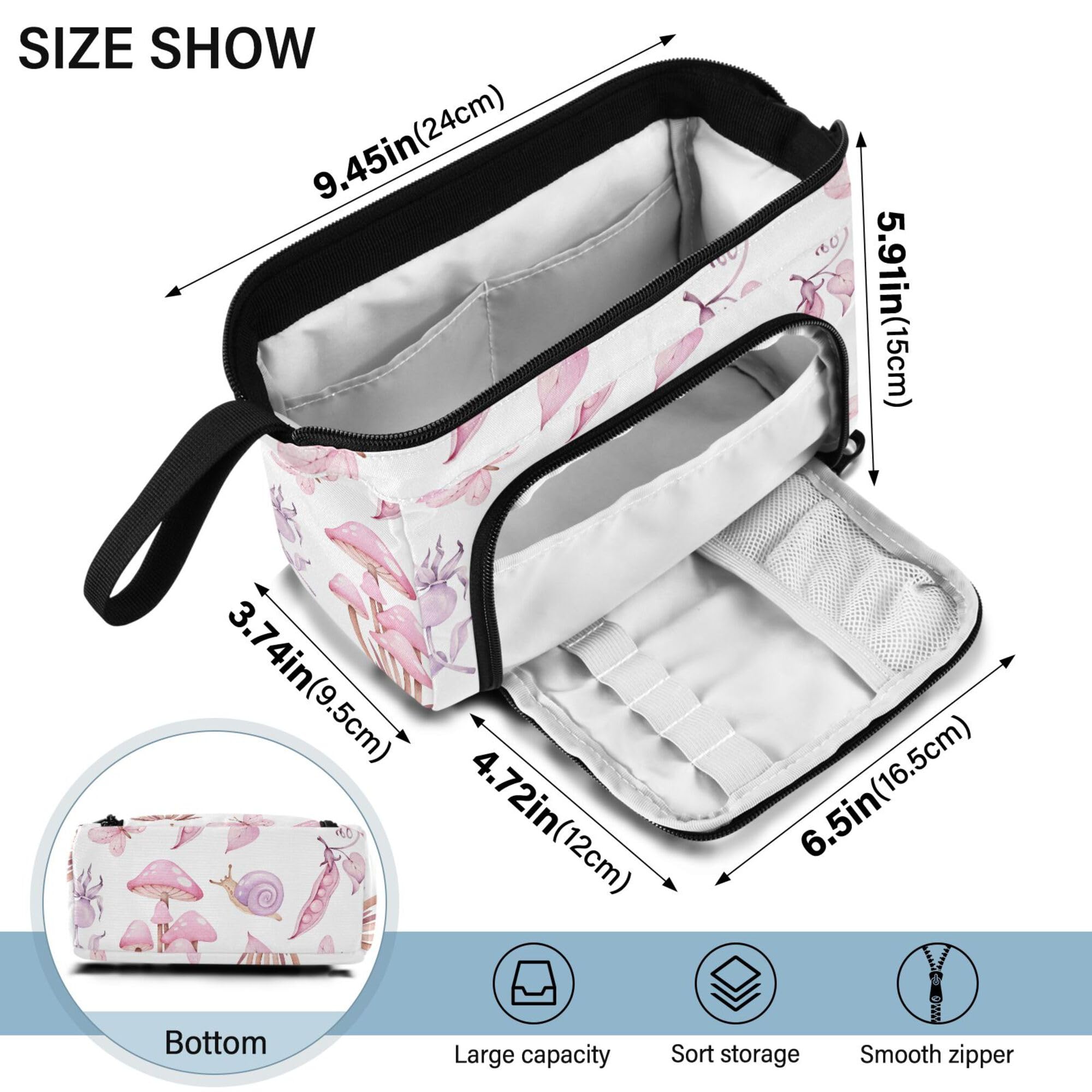 Fisyme Mushrooms Fairy Forest Pencil Case Large Capacity Pencil Pouch Pen Bags Box Big Makeup Pencil Case Organizer