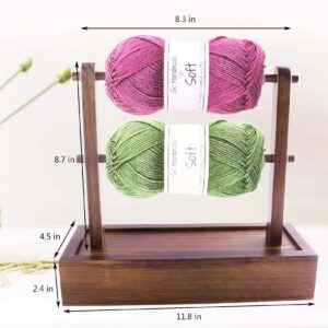 Viredelo Yarn Holder Dispenser for Crocheting,Crochet Yarn Holder with Storage Box,Twizzter Portable Yarn Holder,Yarn Holder for Crocheting,Handmade Wood Yarn Dispenser,Yarn Ball Holder,Walnut