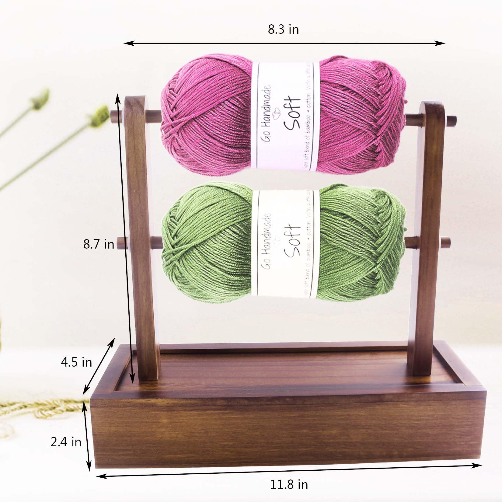 Viredelo Yarn Holder Dispenser for Crocheting,Crochet Yarn Holder with Storage Box,Twizzter Portable Yarn Holder,Yarn Holder for Crocheting,Handmade Wood Yarn Dispenser,Yarn Ball Holder,Walnut