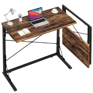 vantic 31.5" folding desk, foldable tv tray table for eating on couch, extra large tv dinner trays, portable fold computer writing desk table for home office, rustic brown