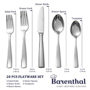 Silverware Set for 4, Barenthal 20 Piece Luxury Heavy Duty Silverware Flatware Set, Mirror Finish, Dishwasher Safe, Premium 18/10 Stainless Steel Cutlery Set for Home, Kitchen, Wedding, Party, Gift